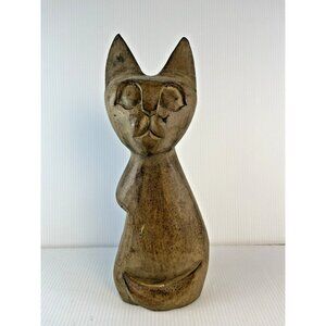 Vintage MCM Style Carved Wood Folk Art Cat 10"